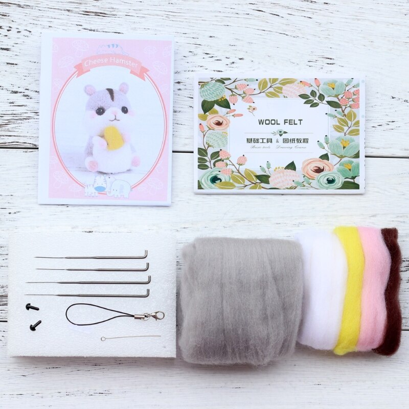 Schattige dieren hamster wollen vilt pop knutselen handgemaakte diy onafgemaakte geprikte breipakket naald materiaal tas: En