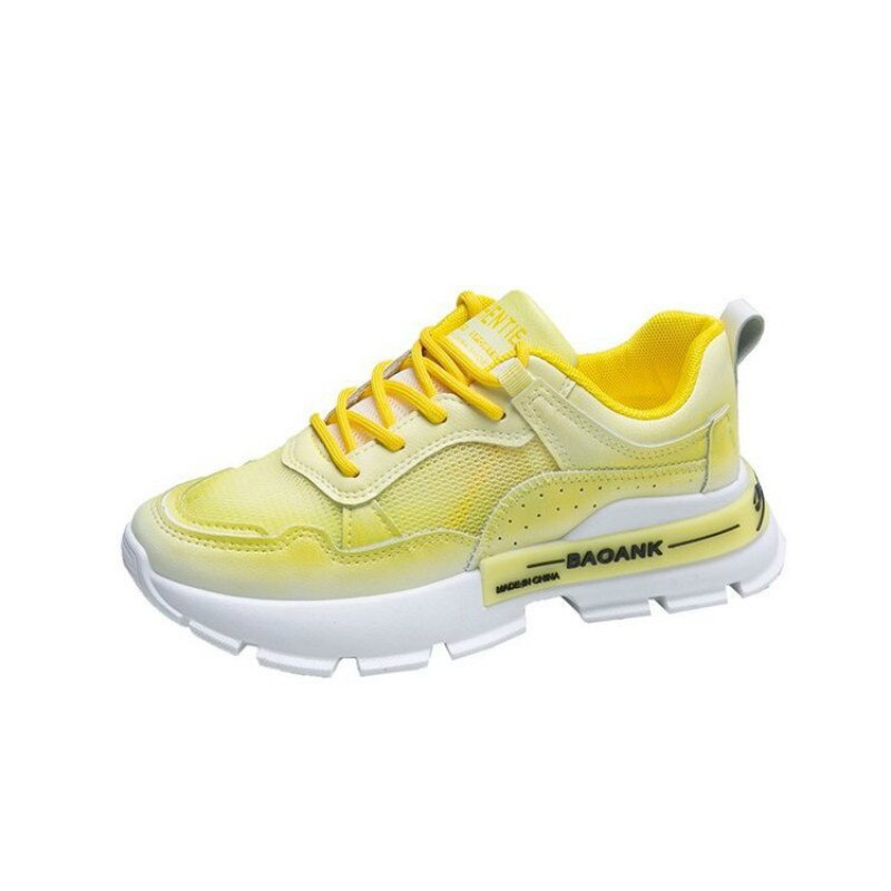 Fujin sneakers dames zomer snoepkleurige ademende mesh platte platform casual chunky schoenen damesschoenen: Geel / 8.5