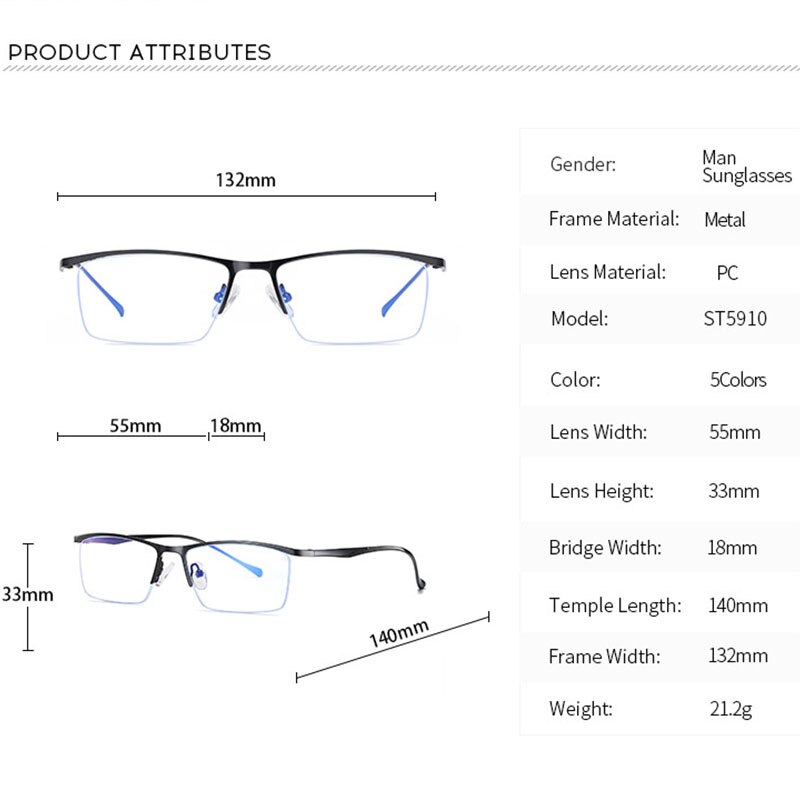 Anti-Blauw Licht Glazen Voor Mannen Half Randloze Oogbescherming Anti-blu Ray Eyewear Man metalen Frames Wholesale5910