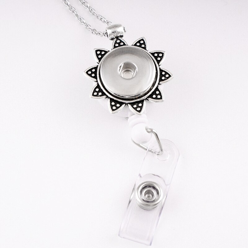 Badge Reel ID holder, retractable badge holder 18mm snap button wing flower jewelry Fishing line NA579: K