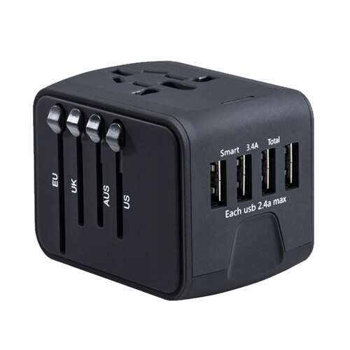 Travel Adapter International Universal Power Adapter All-in-one with 3.4A 4 USB Worldwide Wall Charger for UK/EU/AU/US plug: Black