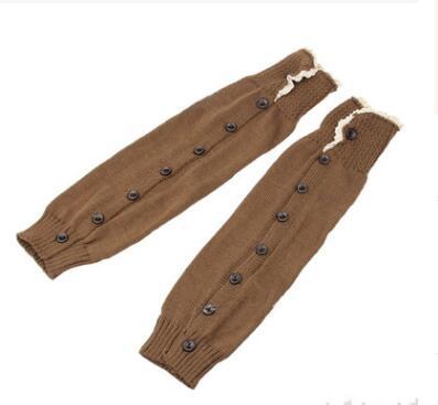 Calentadores de encaje con botones para mujer, botas de punto, calcetines, puños hasta la rodilla, polaina alta, novedad, , Invierno: khaki