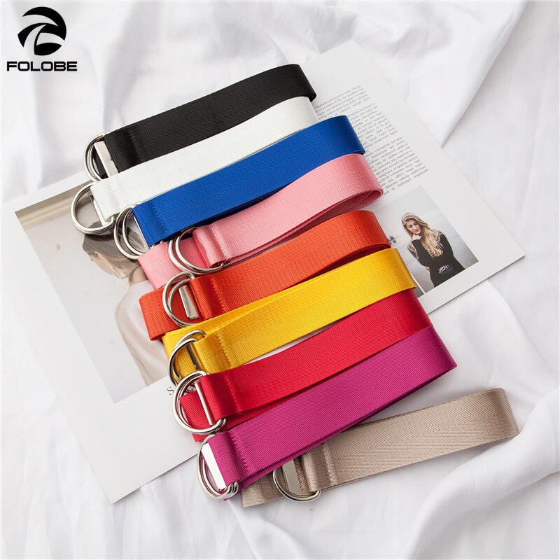 FOLOBE Women Unisex Belt Solid Canvas Belts Woven Female Fabric Waistband White Black Red Yellow Men