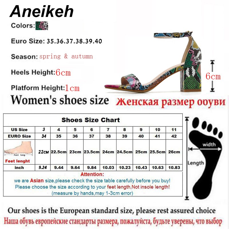 Aneikeh färg serpentine kvinnor skor peep toe 6cm höga klackar sandaler sommar fest skor pu ankel spänne sandaler pumps