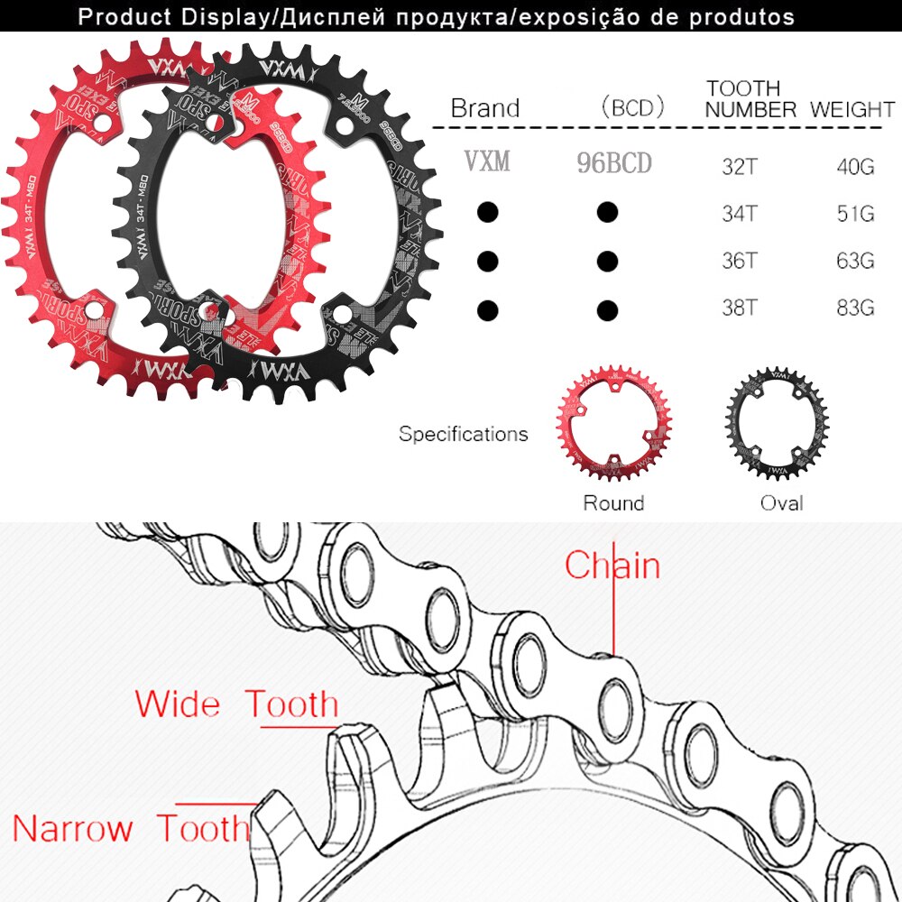 Fiets 104 bcd crank ovaal rond 30t 32t 34t 36t 38t 40t 42t 44t 46t 48t 50t 52t smal breed kettingwiel mtb fiets kettingblad