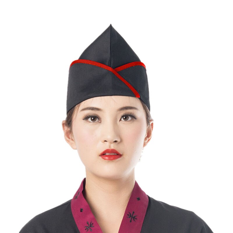 Casquette de chef japonais, chapeau de chef de bateau, restaurant sushi, blanc, gaze de cuisson, nourriture, chapeau de travail pour hommes et femmes, chapeau de cuisinier respirant: Black