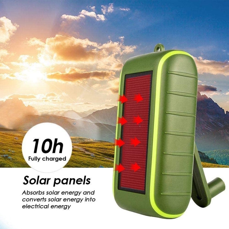 Multifunctional Solar Power Bank 6000 MAh Hand Crank Powered Double USB Outdoors Solar Charger with LED Flashlight