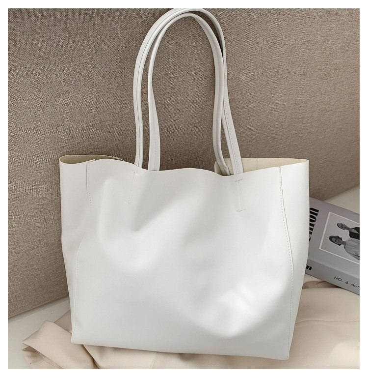 Vrouwen Tote Bag Grote Capaciteit Eenvoudige Pu Leer Vrouwelijke Schoudertassen Voor Dames Shoper Zak Luxe Goedkope Tassen: big white