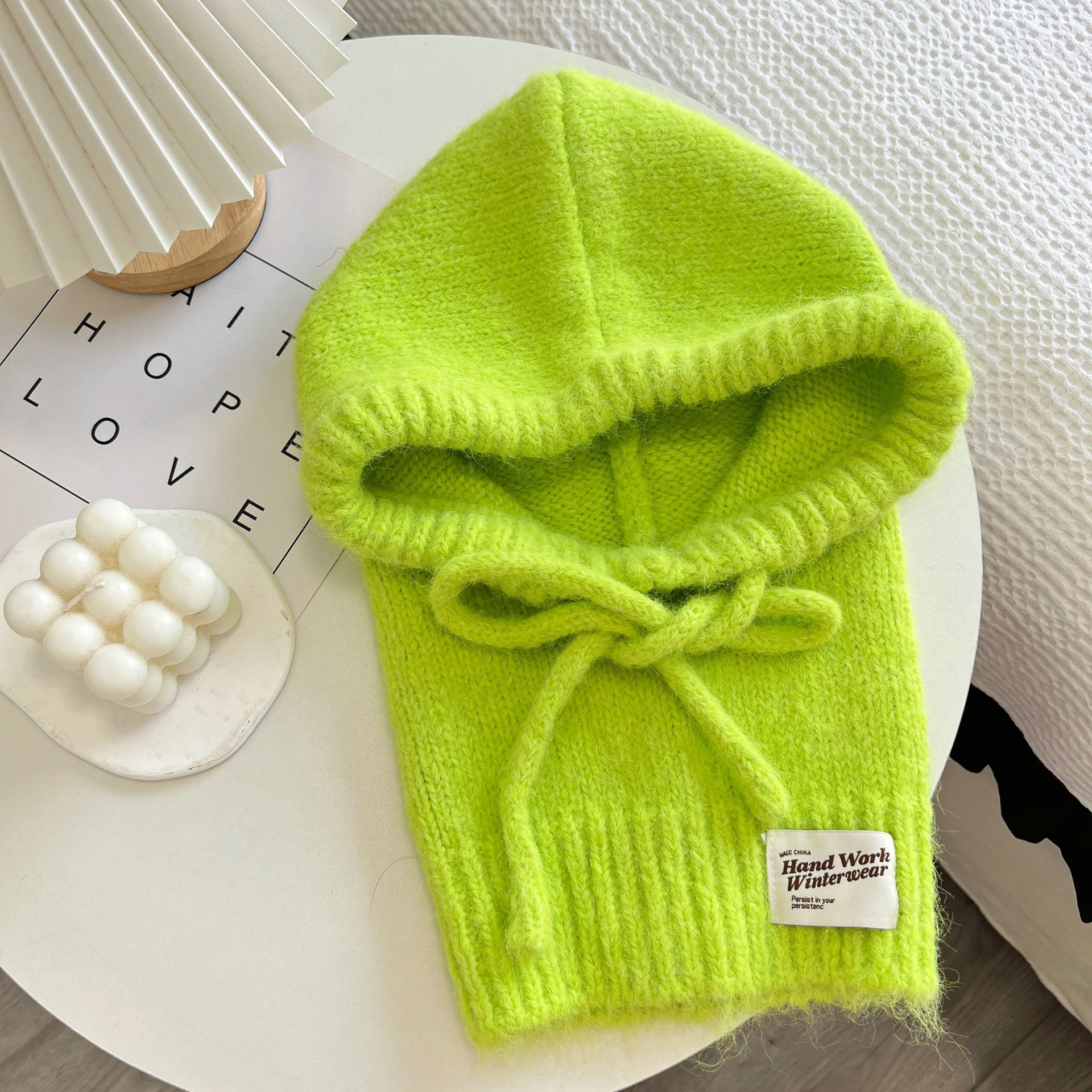 Strikkede luer til menn og kvinner, vintervarm unisex hettelue, halskrage, skjerflue, skilue, kalde luer, balaklava, lue: Lysegrønn