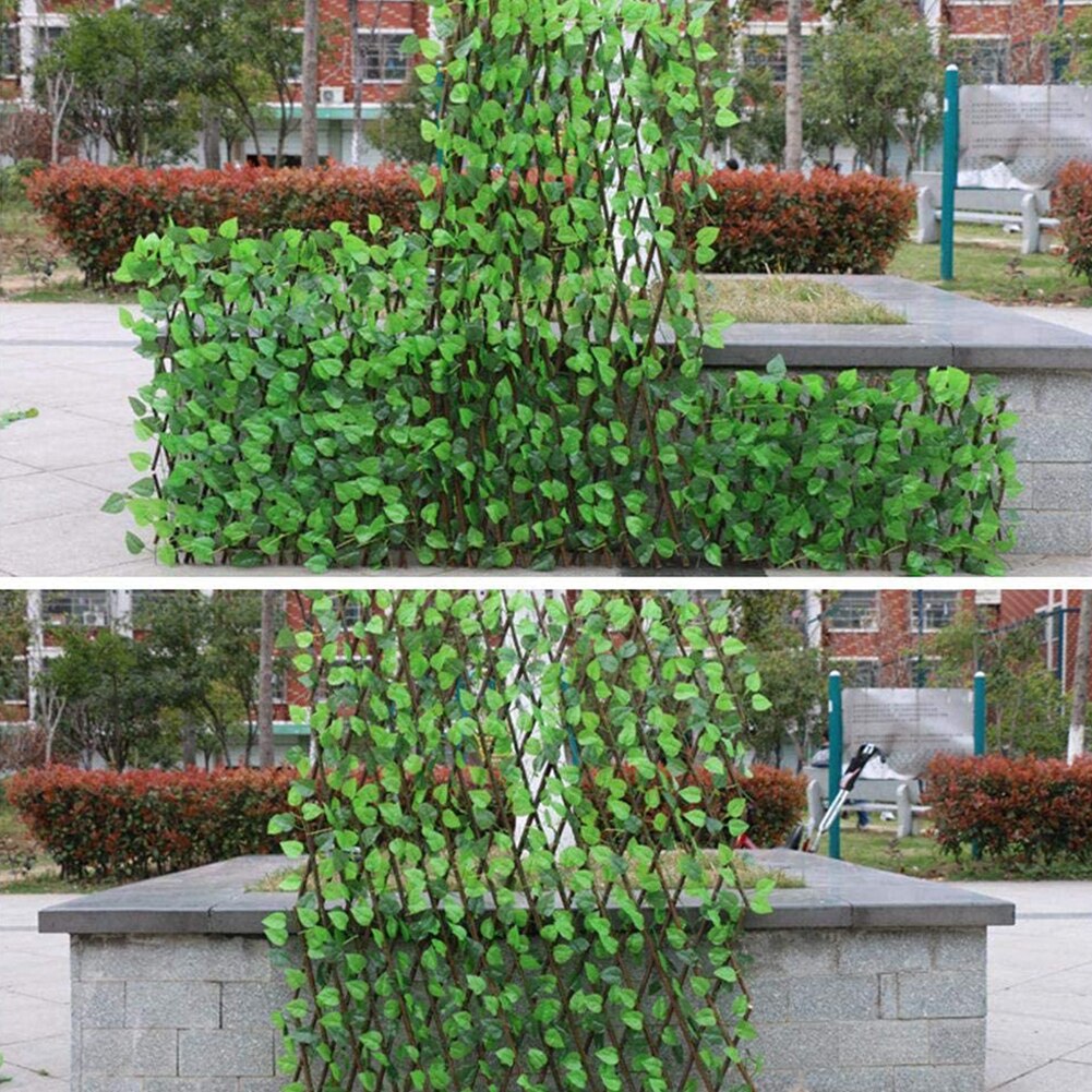 Valla de simulación rectangular, hoja verde Artificial para el hogar, jardín, decoración, telescópica de madera, marco de escalada, plantas, hogar, Ornam