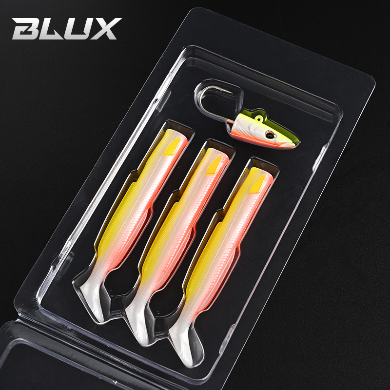 BLUX Happy Sandeel 11cm 17g suave Anguila viva señuelo de pesca paleta cola Jig cabeza gancho vinílicos vibración cebo Artificial equipo de agua salada: Rojo