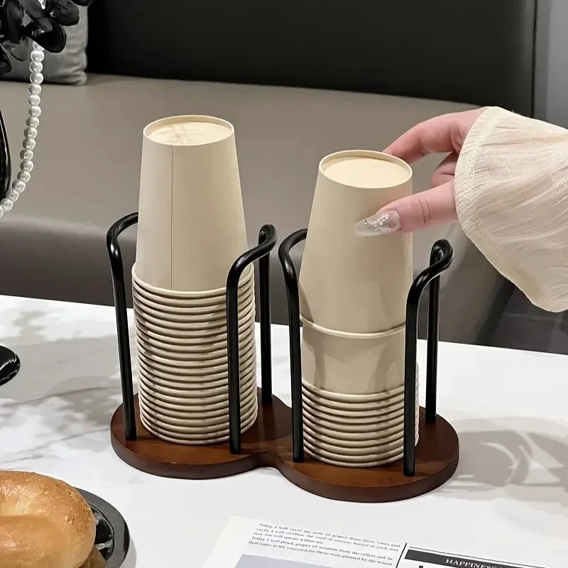 Soporte de almacenamiento de tazas desechable, estante, vasos de té y agua, dispensador de madera con palo más largo, soporte de exhibición para tazas, suministros organizadores