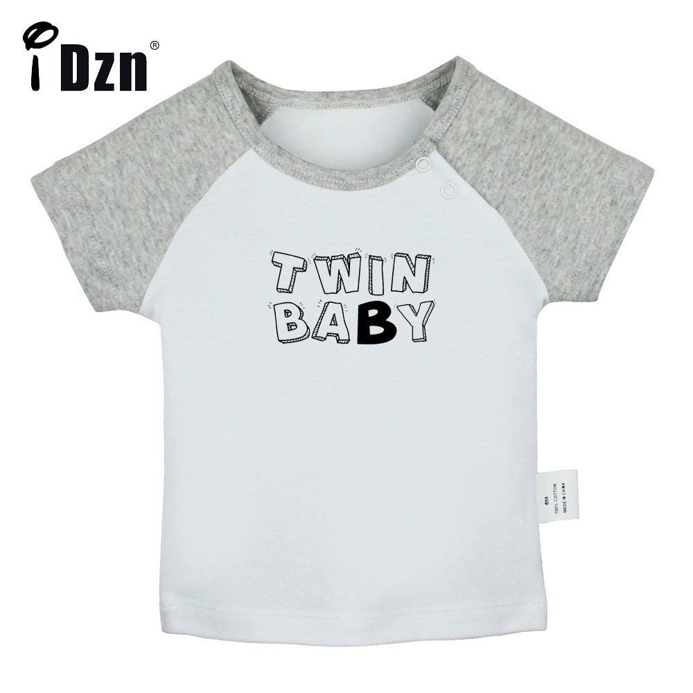 Idzn Zomer Twins Baby B Fun Art Gedrukt Baby Jongens T-shirts Leuke Baby Meisjes Korte Mouw T-shirt Pasgeboren katoenen Tops Kleding