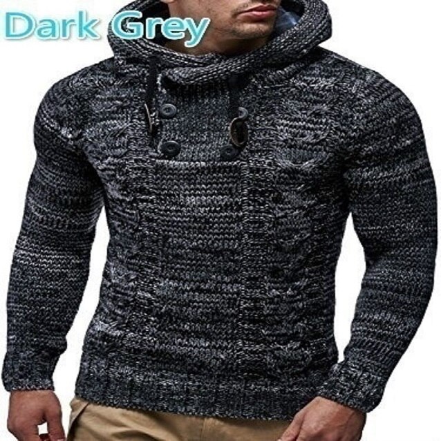 Male double breasted Sweater Autumn Winter Men Hooded Sweaters Men Casual Slim Sweaters Clothes: Dark grey / XL