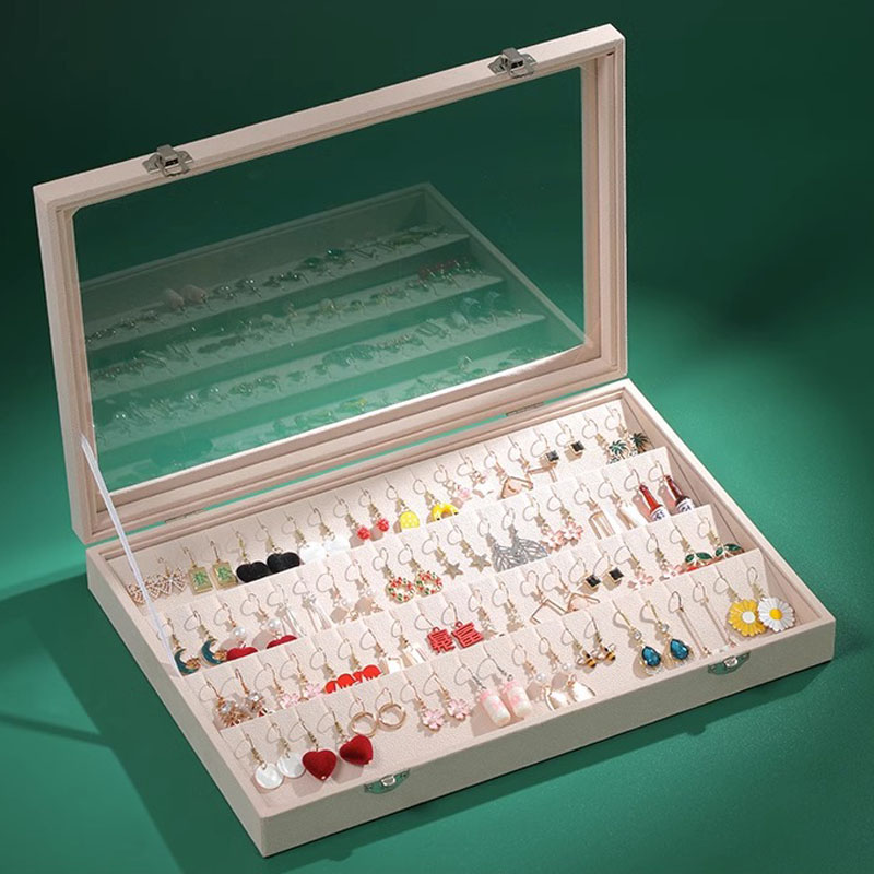 Boîte de rangement pour boucles d'oreilles, couvercle transparent en velours, 32 paires de boucles d'oreilles, plateau à clous, vitrine: green