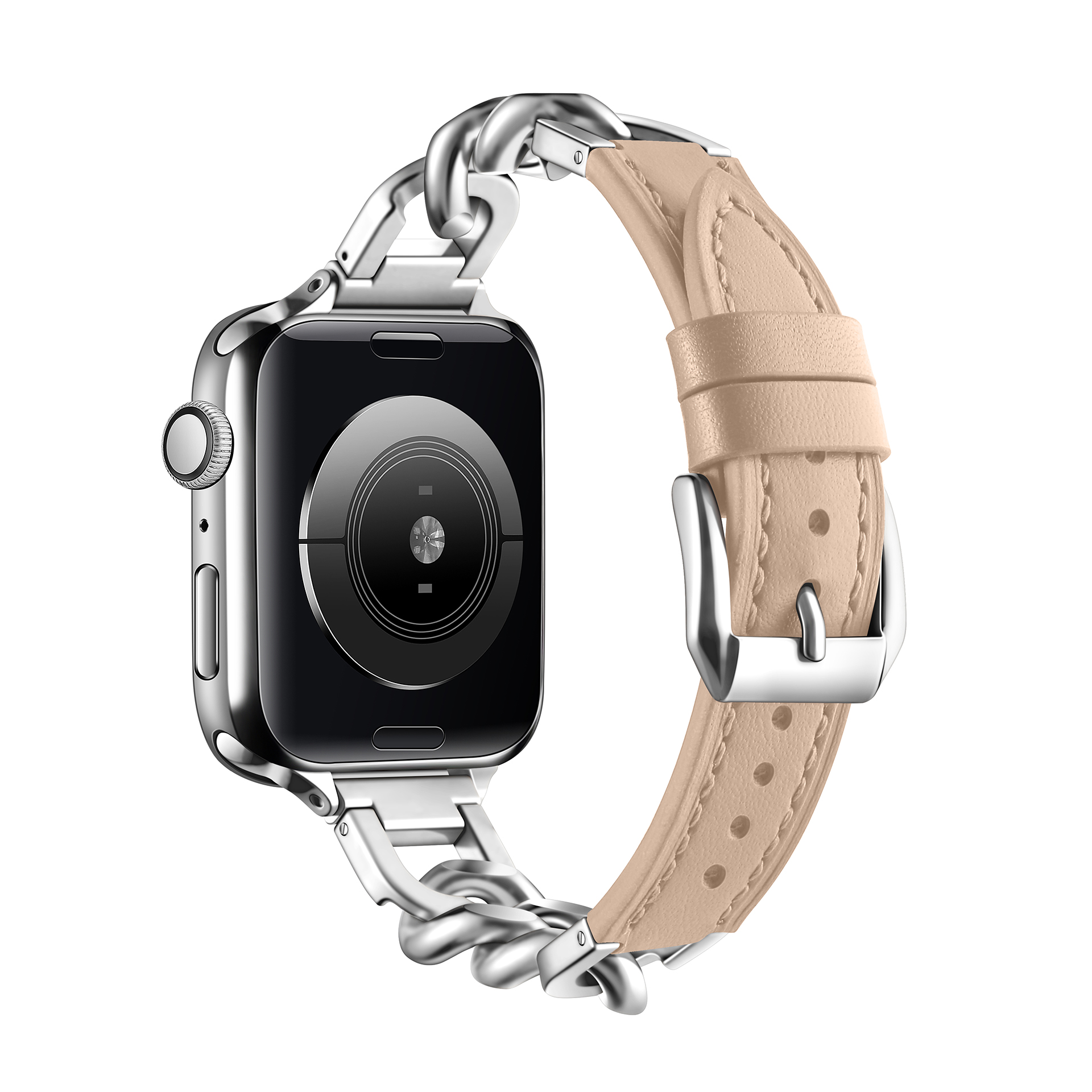 Correa de cuero para Apple Watch 10 Band 46mm 42mm 44mm 40mm 41mm 45mm pulsera de acero inoxidable para mujer iWatch Series 9 8 SE 7 6 cinturón: APRICOT / 16 mm