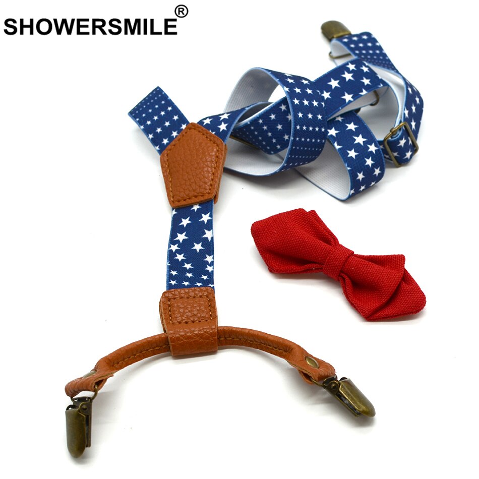 Showersmile butterfly seler drenge elastiske seler 4 klips børn y ryg stjerner mønster blå fest børnebukserrem