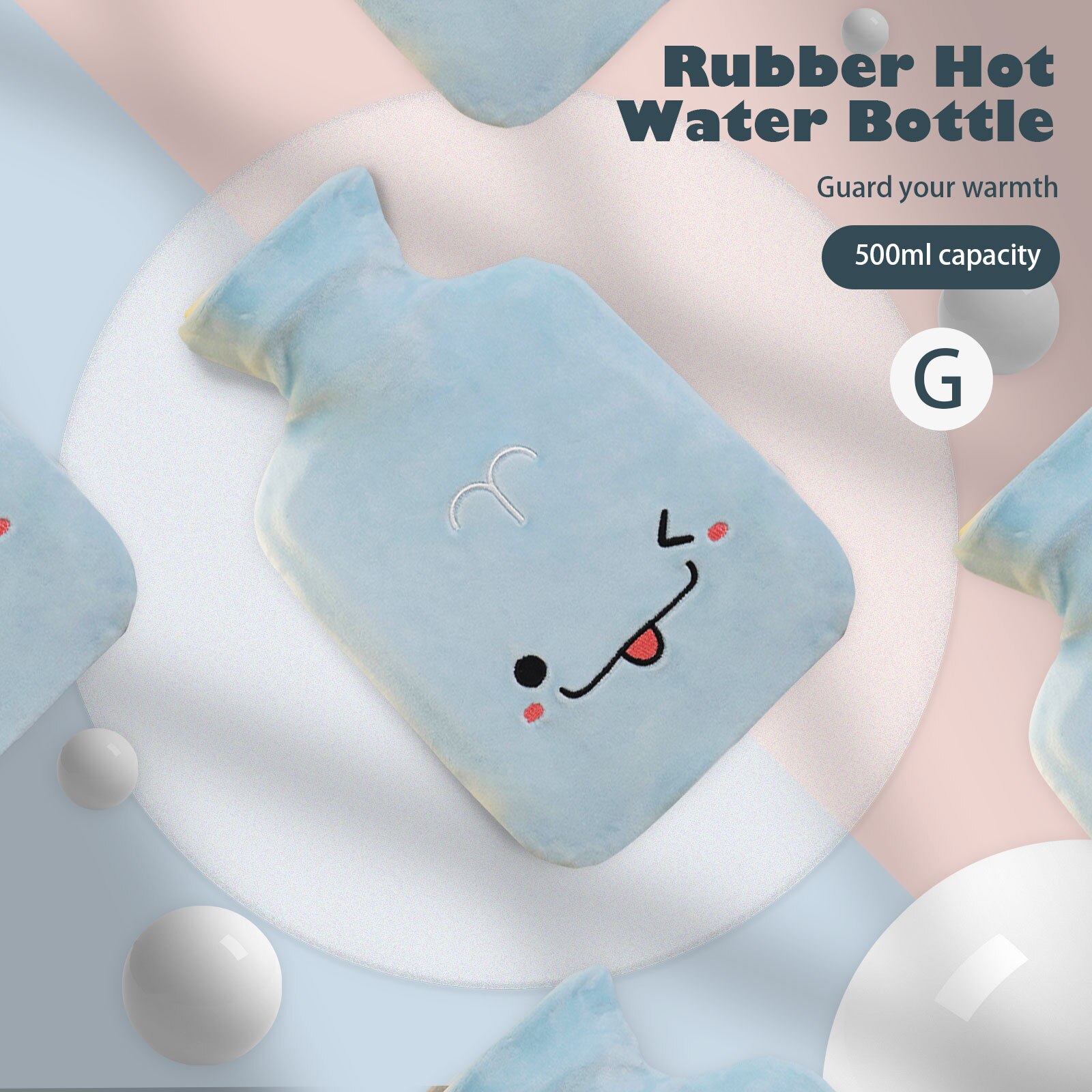 1000ml Rubber Water Bottle with Plush Cartoon Cute Cover Warm Water Bag Hand Stomach Waist Warmer for Home Classroom Office: G