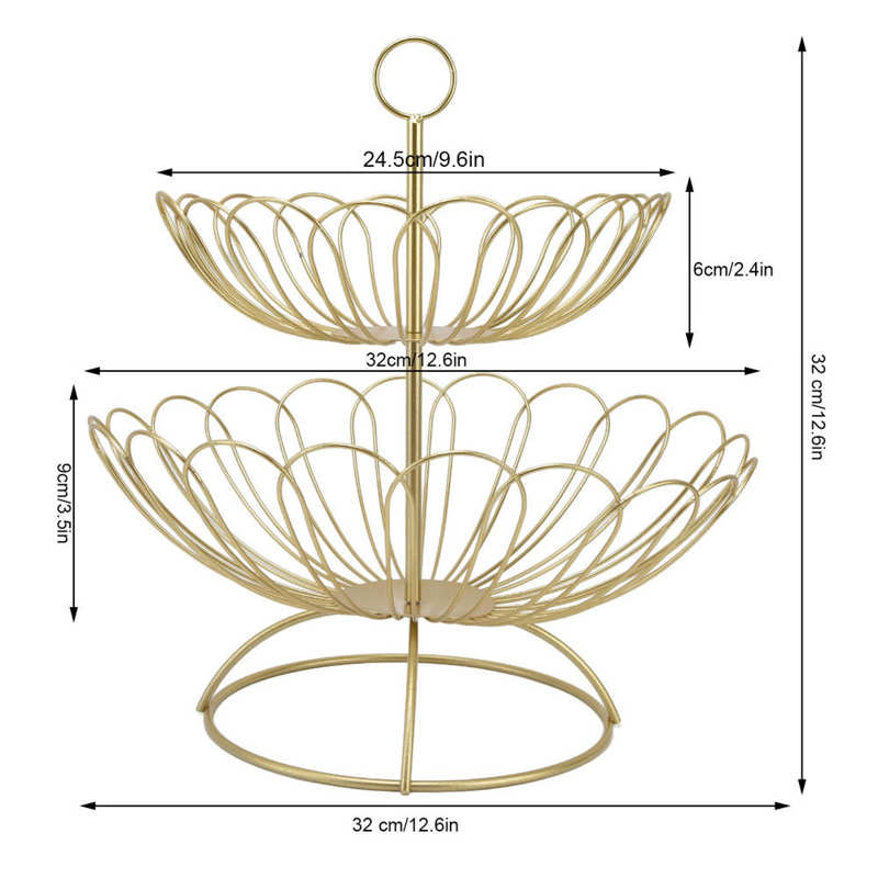 2 Tier Fruit Bowl Iron Gold Fruit Basket for Home Decoration