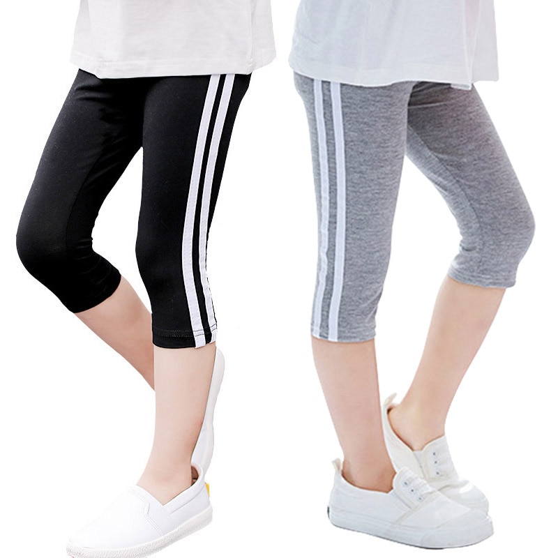 Zomer Kids Leggings Kalf Lengte Zachte Witte Gestreepte Mode Sport Stijl Meisje Leggins Dunne Broek Snoep Leginsy Getry