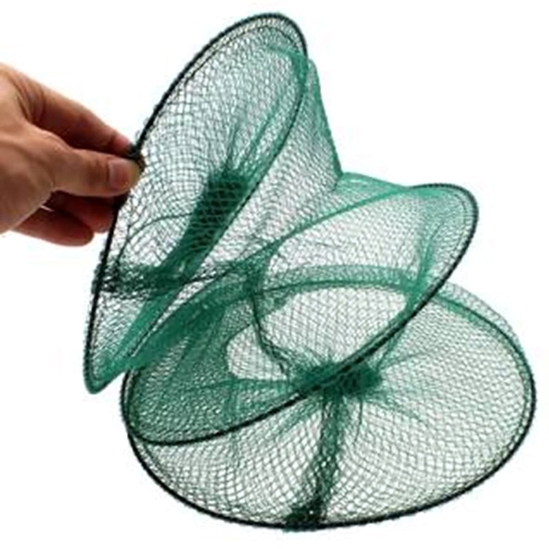 Folding Round Nylon Mesh Metal Frame Crab Fishing Net Fishing Accessory Minnow Tackle Trap Crawdad Cast Bait Landing Shrimp A3X7