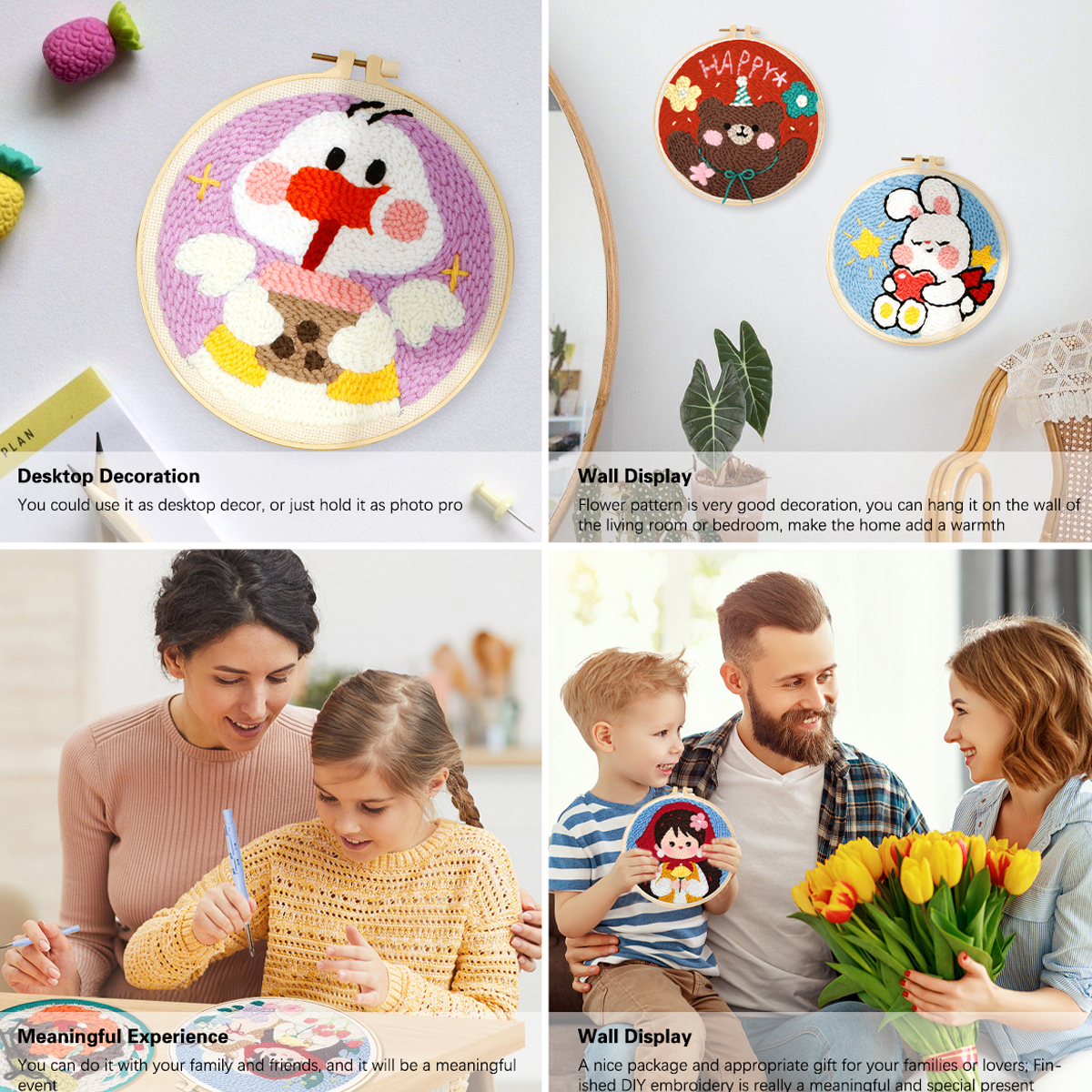punch needle embroidery kits Flower Pattern Simple Craft Easy for adult beginners yarn painting punch needle Diy Set