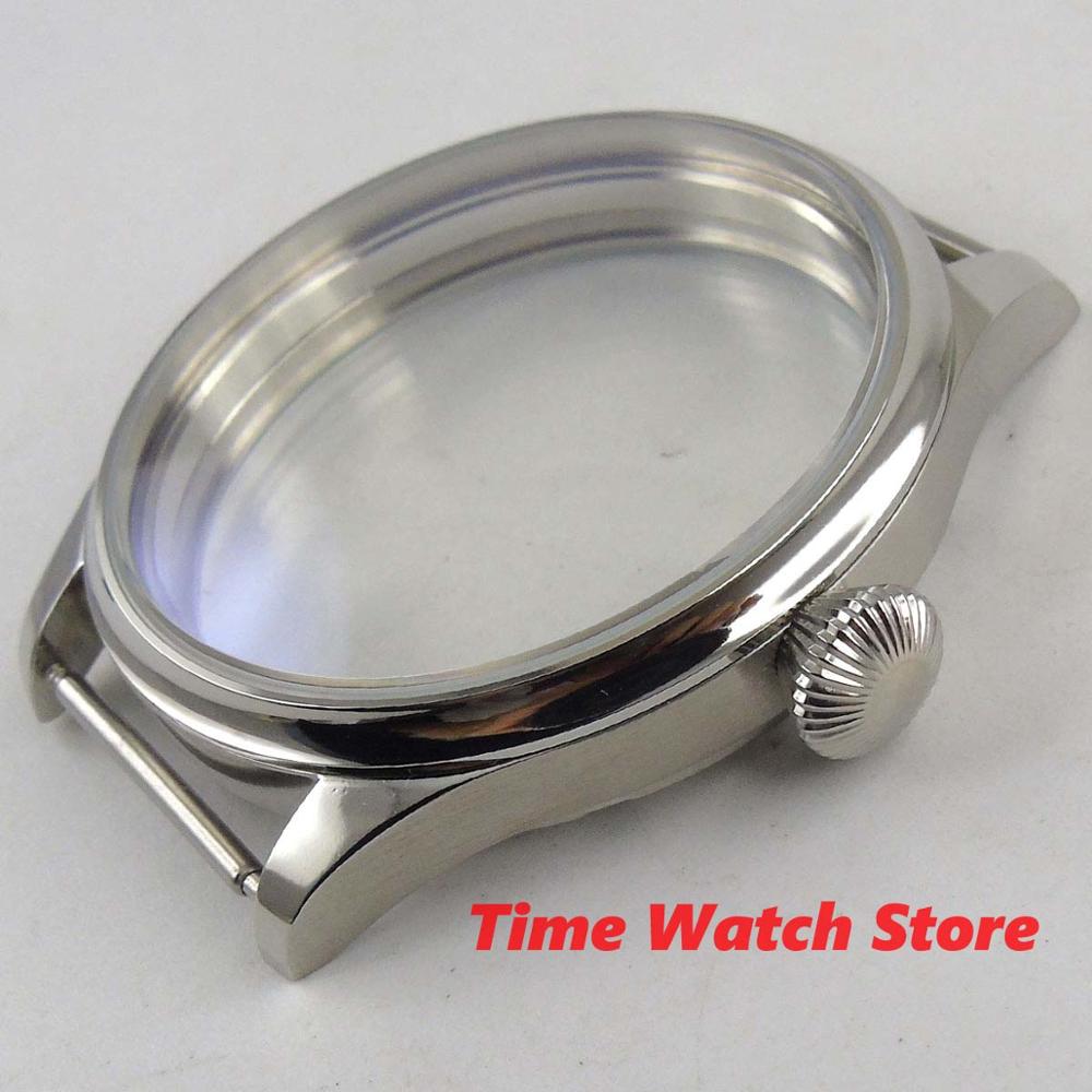 44mm watch case men Polished scratch proof glass 316L stailess steel fit ETA 6498 6497 movement C161
