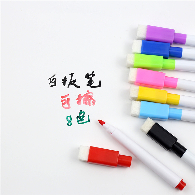 24 pcs erasable white board pen color marker for children and student 8-color blackboard pen color with brush teaching