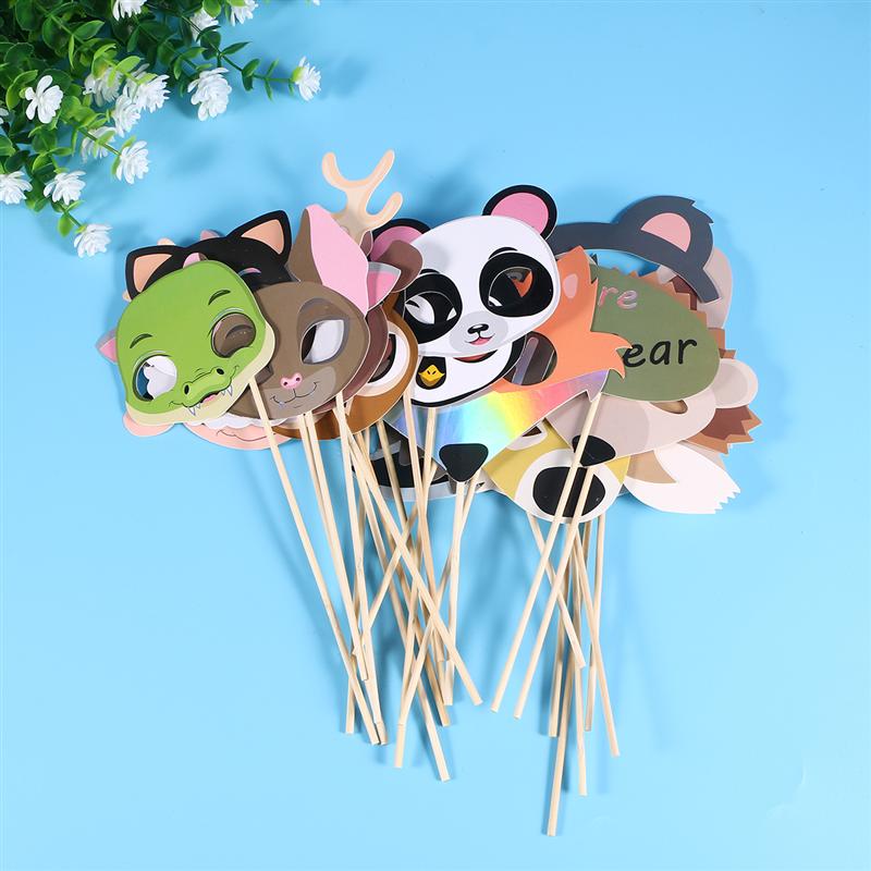 22pcs Animal Mask Photo Props Cartoon Cute Party Supplies Decorations Dress Up Accessory Selfie Props Photobooth Kit
