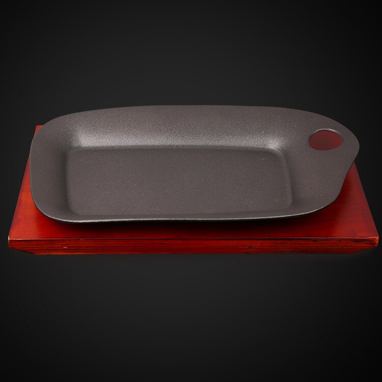 Cast Iron Roasting Steak Pan Non Stick Roast Enamel Fried Pot Plate Frying Pan Wooden Base Holder Cookware Gas Oven Electric