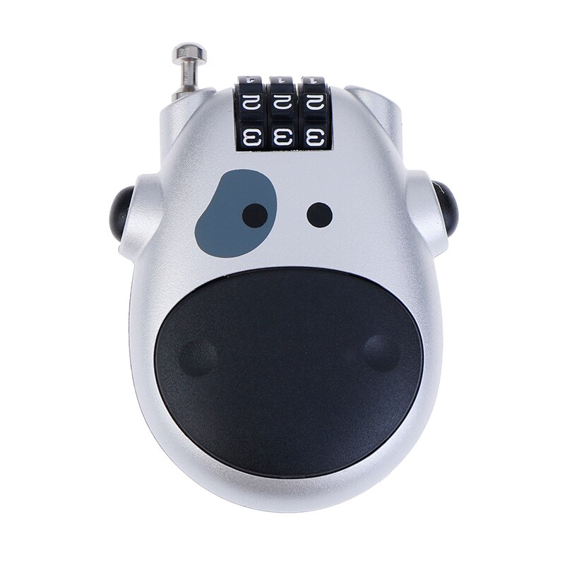 1Pc Cartoon Koe Wachtwoord Hangslot Bagage Metalen Slot Intrekbare Bike Motorhelm Lock Zwart Zilver: Silver