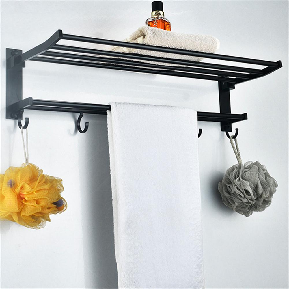 2-tier Bathroom Towel Rack Holder Wall Mount Hotel Toilet Shower Organizer: black