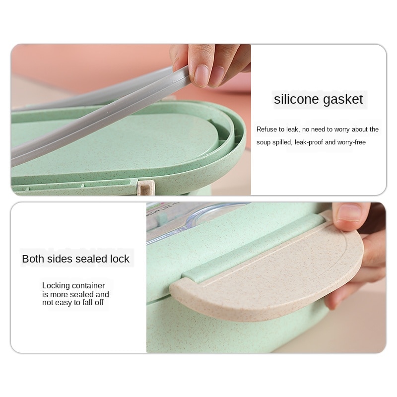 Lunch Box Microwave Leakproof Wheat Straw Office Dinnerware Food Storage Container Children Kids School Portable Bento Box Bag