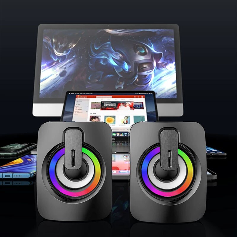 Computerhøjttalere hifi stereo mikrofon lyd pc-højttaler usb kablet højttaler med led-lys til stationære computere pc bærbar computer