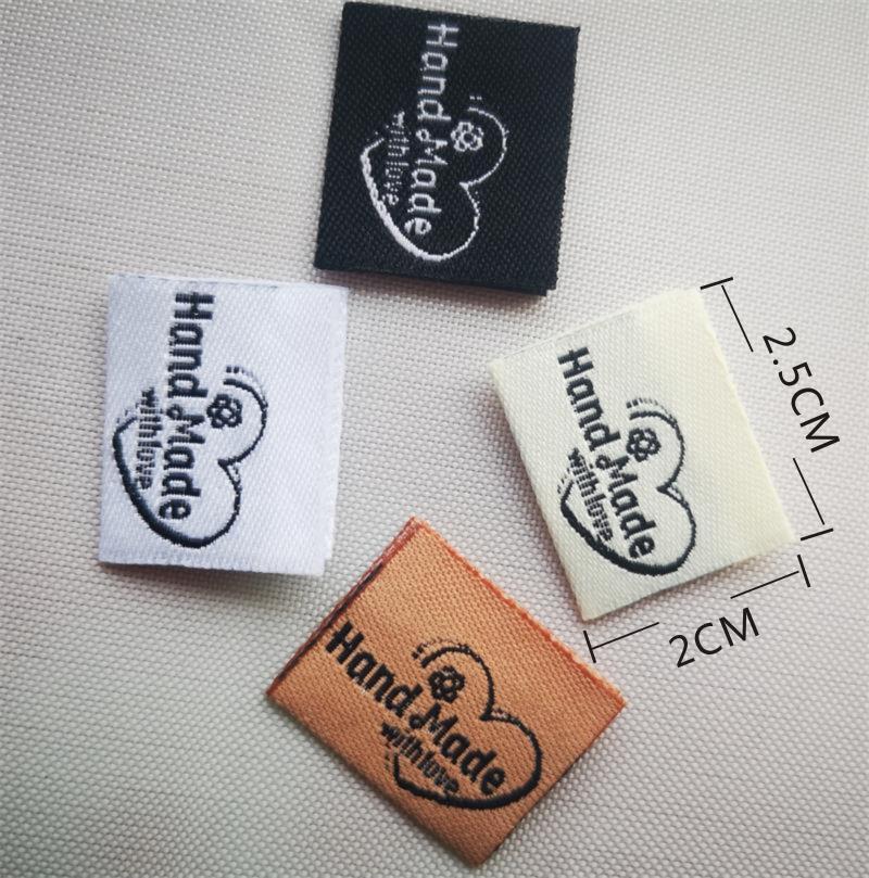 Etiquetas hechas a mano para juguetes, Etiquetas bordadas, no se decolora, bolsa de tela hecha a mano con etiqueta de amor, 100 Uds.