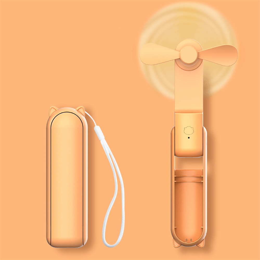 Portable Fan 1500mAh USB Rechargeable 3-speed Mini Handheld Foldable Desktop Fan Small Pocket Travel Belt Portable Power Bank: Orange