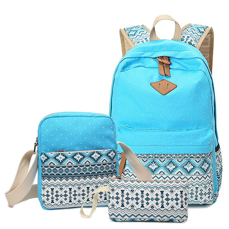 Diomo lærred skoletasker sæt til piger kvindelig rygsæk skoletasker rygsæk feminin bogtaske: Himmelblå