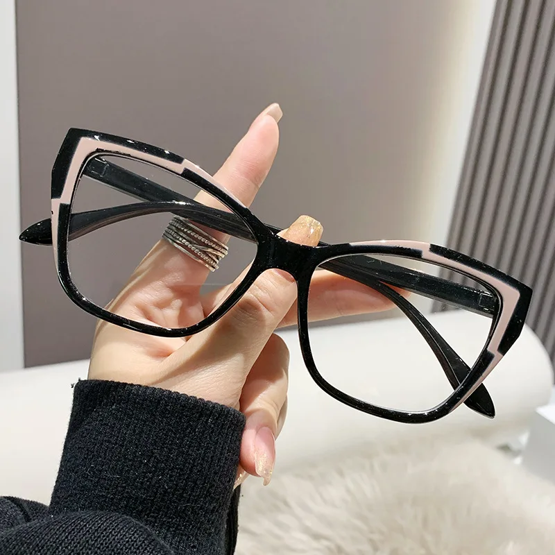 Monturas de gafas de ojo de gato para mujer, gafas ópticas con bloqueo de luz azul, gafas de de de para mujer: Negro