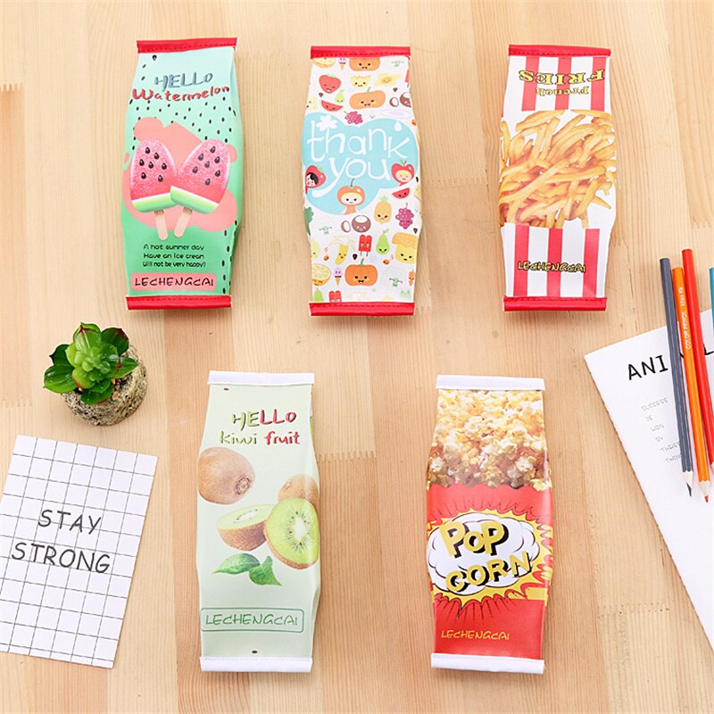 Schattige pu leren etui's watermeloen kiwi etui fruit kantoorbenodigdheden kassa schoolbenodigdheden kinderen