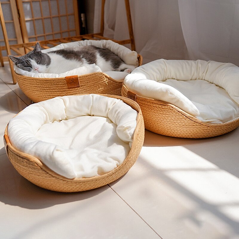 Honden Kat Warm Ronde Slapen Mand Zoete Kat Bed Gezellige Kitten Lounger Kussen Afneembare 2 En 1 Katten Bedden Wasbaar pet Cave