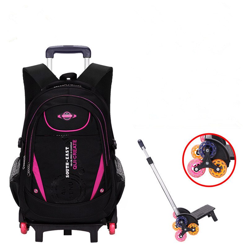 Afneembare jongens trolley rugzak schooltas kinderen orthopedische rugzak meisjes schoolrugzak kinderen reistas mochila infantil: Rozerode 6 wielen