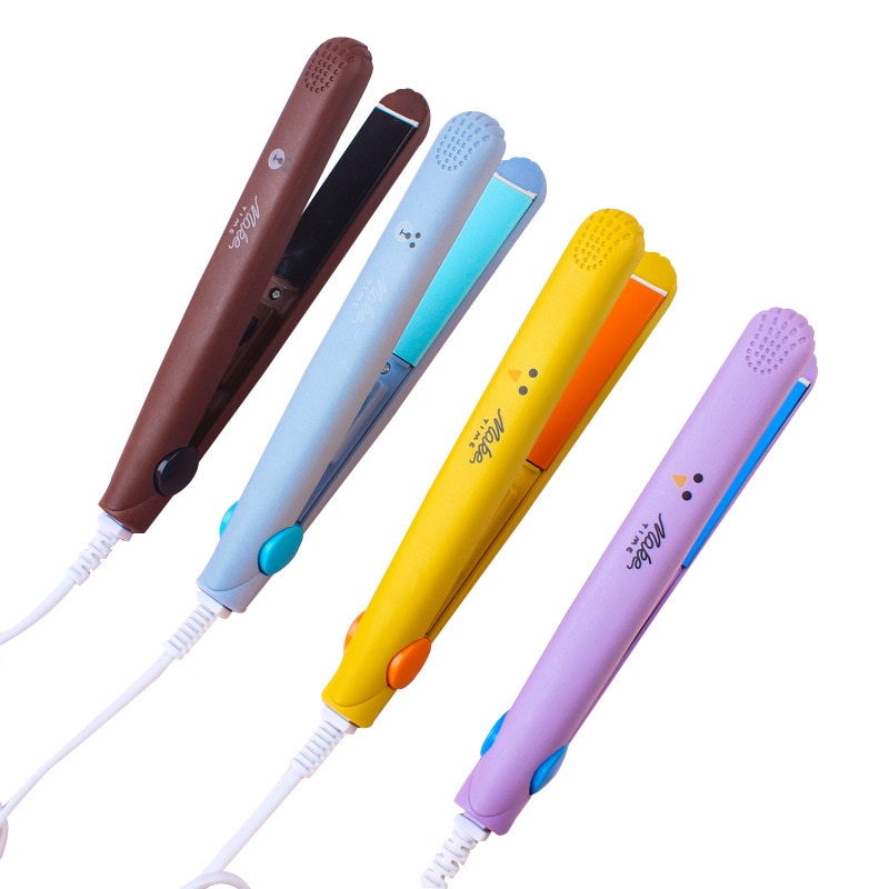 1PCs Mini Portable Steam Flat Hair Iron Hair Straightener Curler Straightening Cute Cartoon Curling Hair Irons
