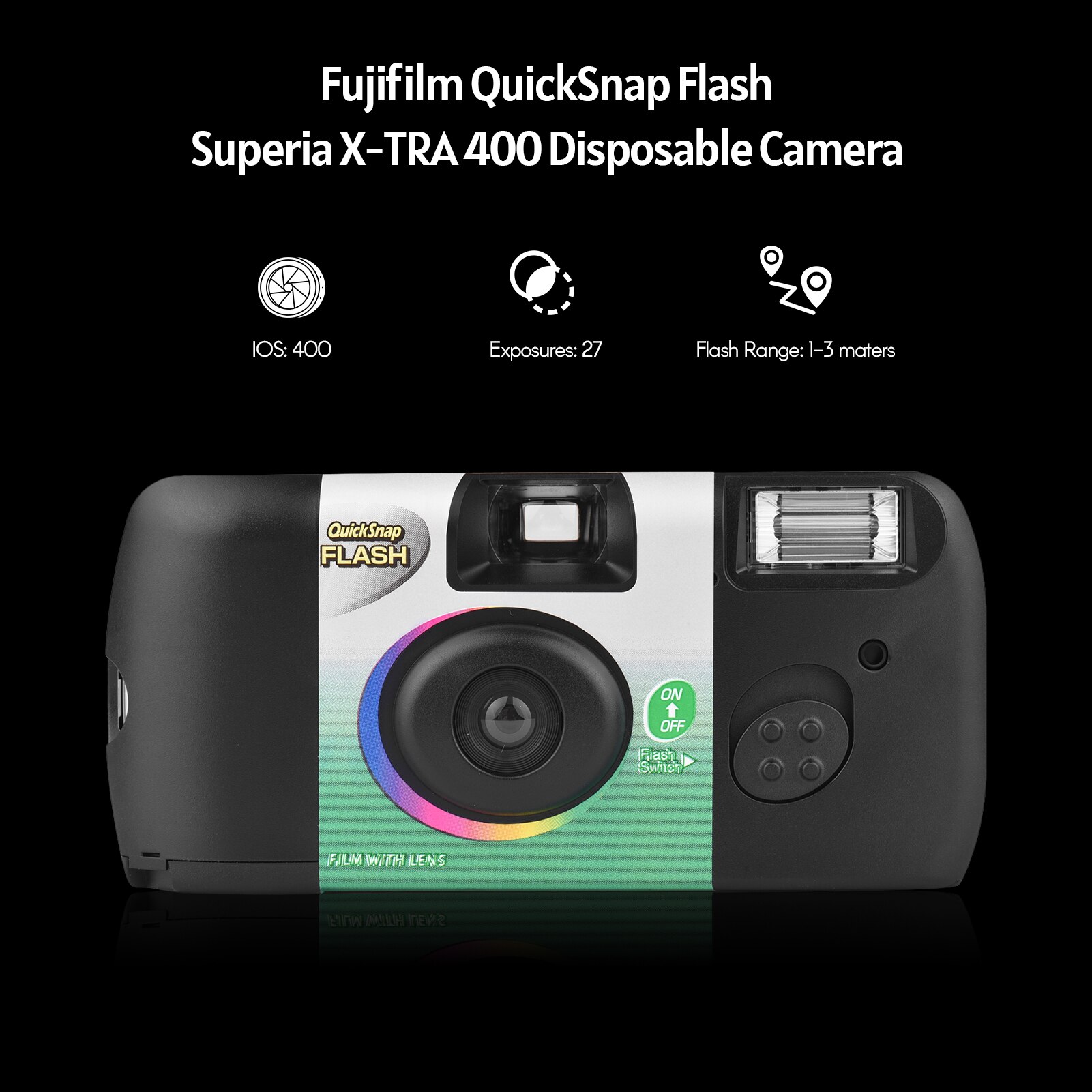 Fujifilm kamera quicksnap flash superia x-tra 400 engangskamera engangskamera med flash  (27 eksponeringer) quicksnap kamera