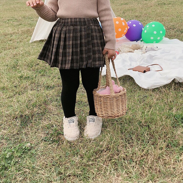 Girl Baby Plaid Pleated Skirt Toddler Kids Causal with Velvet Winter Skirts Children Ruched Mini Skirt: coffee / 3T