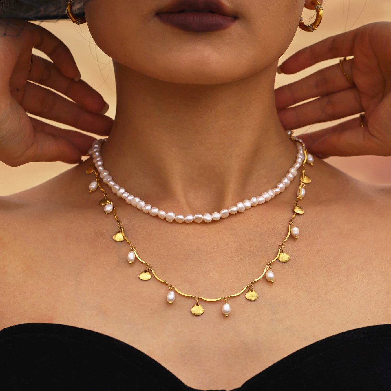 Natuurlijke Zoetwaterparel Ketting Dames Luxe Roestvrij Staal Vergulde 18K Schelp Hanger Ketting Dames Charme Sieraden