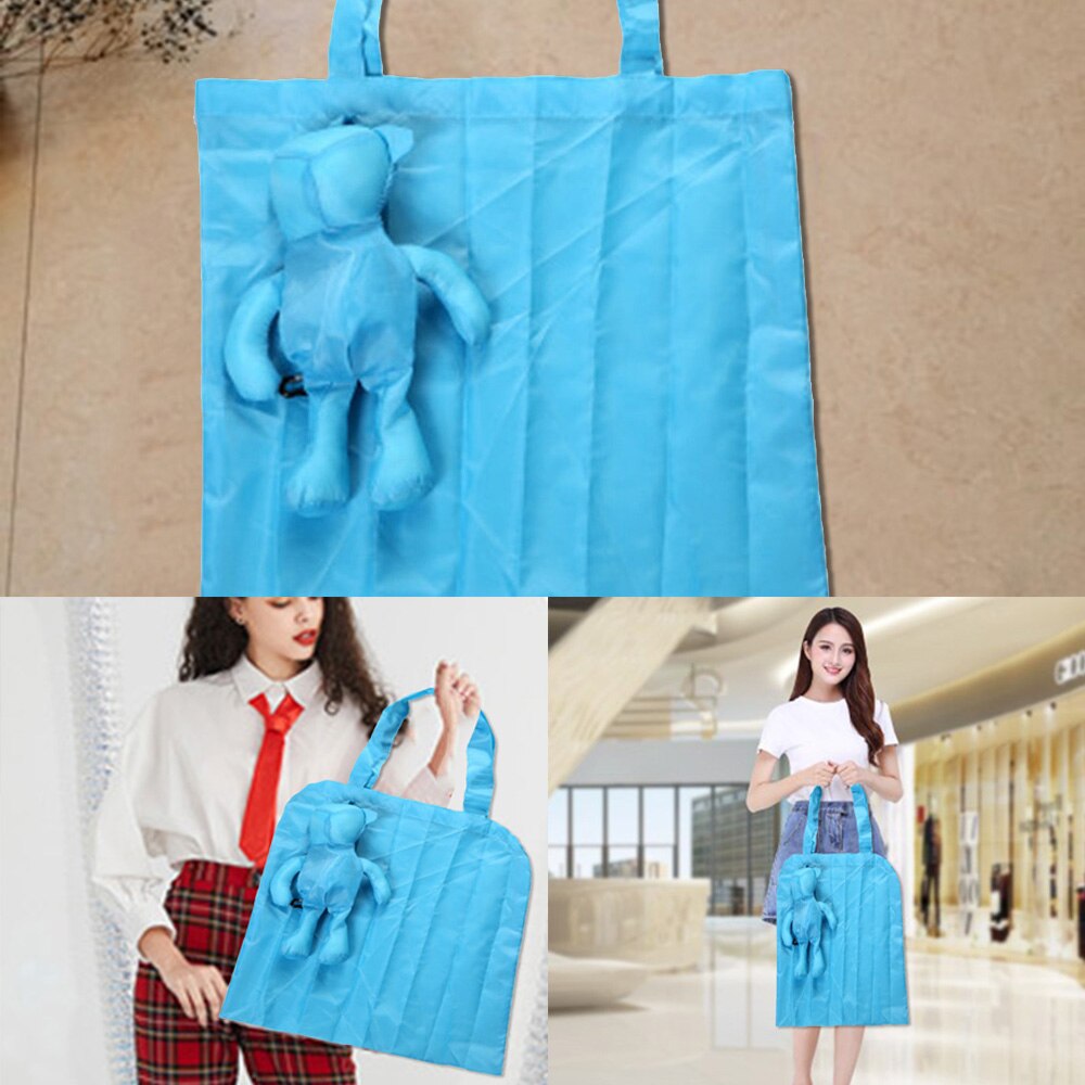 Reusable Eco-friendly Grocery Foldable Shopping Bags Premium Folding Tote Bag Bear Cotton Waterproof Handbag