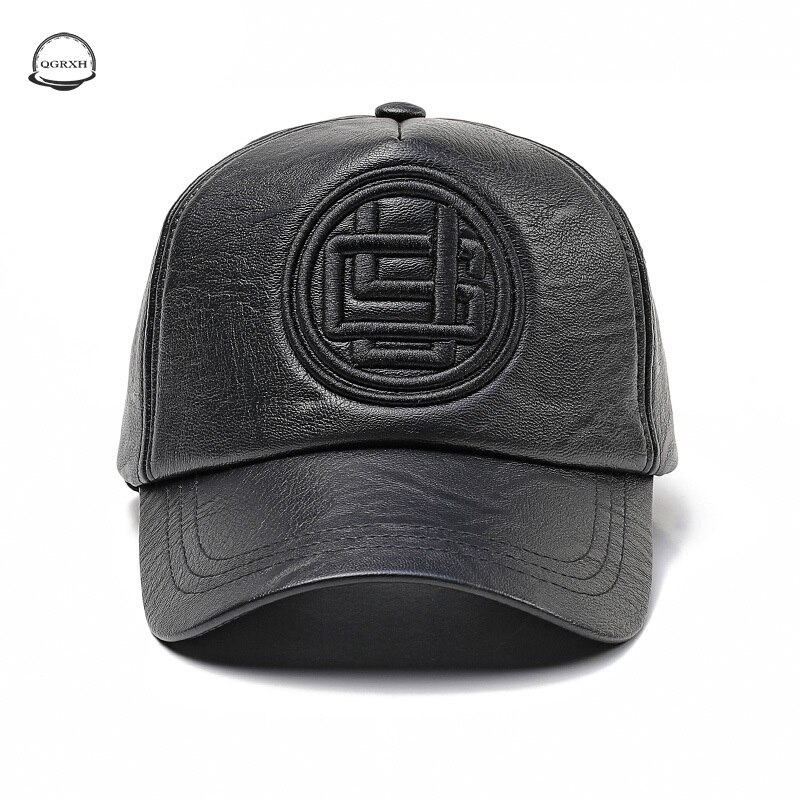 Efterår og vinter unisex læder bogstaver ensfarvet baseball kasketter plus fløjl tyk vindtæt kasket trucker hat far hat grinch