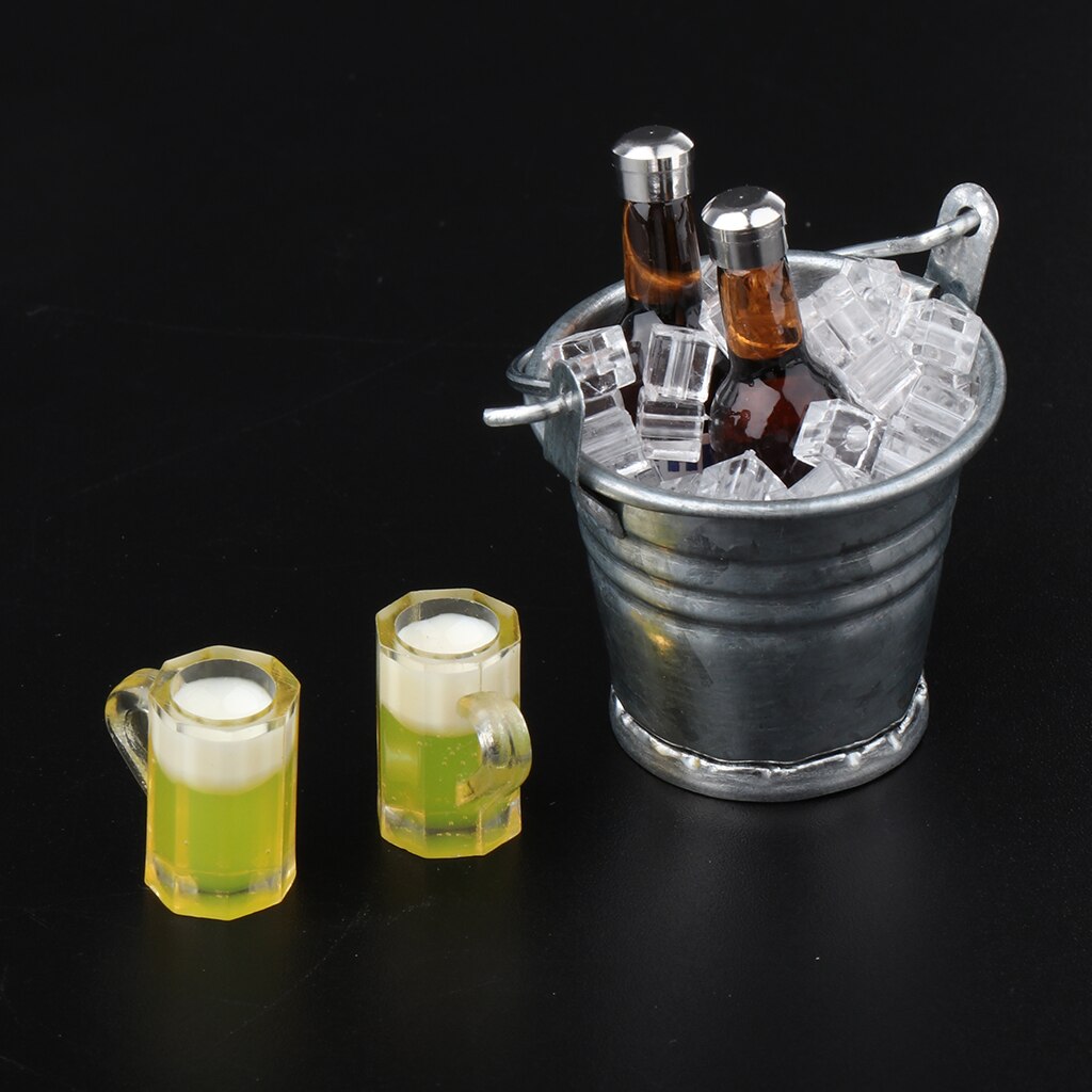 1/12 Ice Bucket Beer Bottles Cups Model Set for Doll House Kitchen / Pub Bar