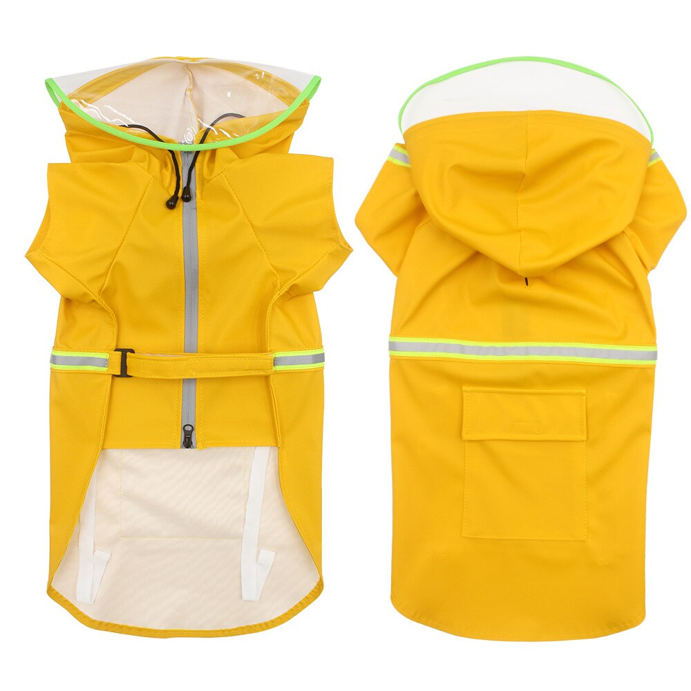 Dog Raincoat Pet Rain Coat for Dog Clothes Hoodies with Hat Reflective Tape Waterproof Rain Jacket for Medium Large Dog slicker: Yellow / 2XL