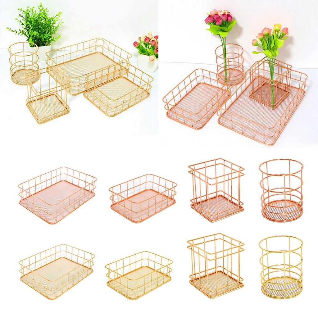 Desktop Countertop Organizer Makeup Gardern Wire Storage Basket Bin Box
